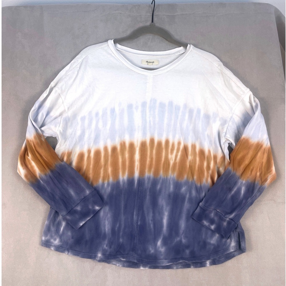 Madewell Womens Small Blue Tan Tie Dye Long Sleeve Cotton Tee Shirt